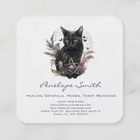 Watercolor Black Cat Square Business Card