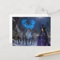 Witch and Reindeer Holiday Postcard