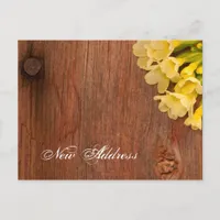 Rustic Yellow Flowers and Barn Wood New Address Announcement Postcard