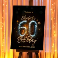 Elegant Chic Shiny Black Gold Mosaic 60th Birthday Foam Board