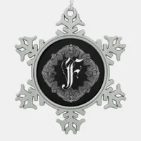 Elegant Goth Initial F Snowflake Ornament