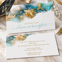 Gold Foil Elegant Teal Fluid Alcohol Ink Business Cards