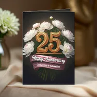 Elegant White Peonies 25th Wedding Anniversary Card