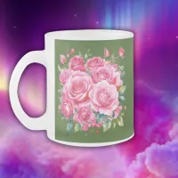 Monogrammed Name Pink Roses | Frosted Glass Coffee Mug