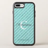 Elegant Teal Turquoise Glitter Stripes Monogram OtterBox Symmetry iPhone 8 Plus/7 Plus Case