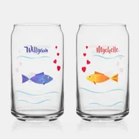 Cute Romantic Fish Custom Names and Date Can Glass