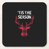 Tis The Season Funny Christmas Buck Deer Men Square Paper Coaster