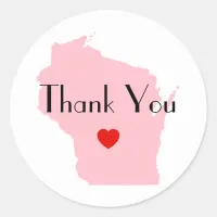 Pink Wisconsin Wedding Thank You Classic Round Sticker