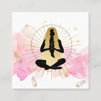 *~* Moon Crystals Cosmic Black Goddess Gold Rays  Square Business Card
