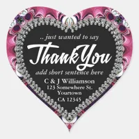 Fractal Lace Purple Pink Thank You Heart Stickers