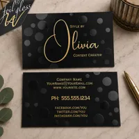 Modern Dots Black & Gold Oversized Name  Foil Spot Gloss Business Cards