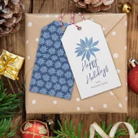 Blue Poinsettia Minimal Traditional Happy Holidays Gift Tags