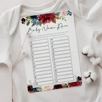 Name Race Baby Shower  Game card