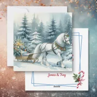 Pretty Winter Scene with White Horse in Snow Holiday Card