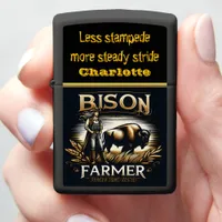 A Dedicated Farmer Tending to Bison in the Prairie Zippo Lighter