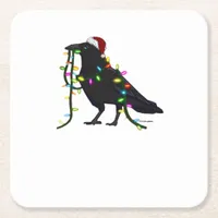 Christmas Crow Tis The Season Square Paper Coaster
