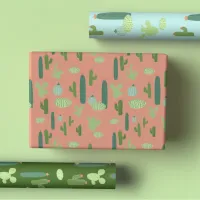 Cute Cacti in Peach, Green, Blue Wrapping Paper Sheets