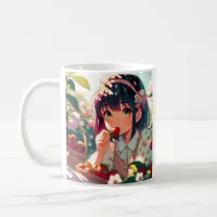 Cute Anime Girl Eating Strawberries | Summer Day Coffee Mug