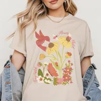 Hummingbird Bee Butterfly on Flowers Positivity T-Shirt