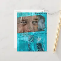 Vintage Working Man and Eyeballs on Blue Postcard