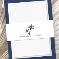 Tropical Palm Tree Beach Wedding Navy Blue  Invitation Belly Band