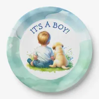 It's a Boy | A Baby and his Dog Baby Shower Paper Plates