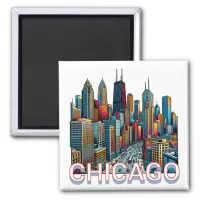 Pop art Comic Book Art Chicago Illinois Skyline Magnet