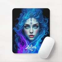 Mystery Woman Emerging from Blue & Purple Flames Mouse Pad