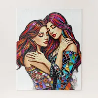 Two Women in Love | Faux Mosaic Tile Style Jigsaw Puzzle