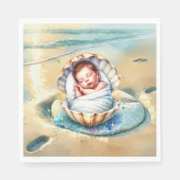 Boy's Brown and Blue Coastal Baby Shower Napkins