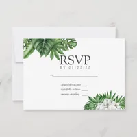 Tropical Greenery Geometric Wedding RSVP Card