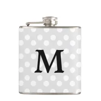 Silver Gray Monogrammed Polka Dot Flask