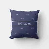 Navy blue white monogram name initials outdoor pillow