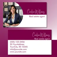 Modern real estate agent round photo wine white business card