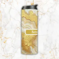 Modern Gold & White Agate Geode Monogram |  Thermal Tumbler