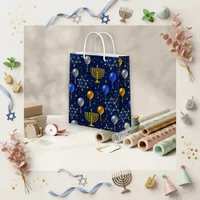 Festive Blue Starry Menorah Birthday Medium Gift Bag
