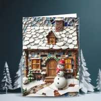 Charming Winter Mosaic Scene Christmas Card