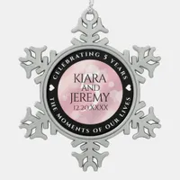 Elegant 5th Rose Quartz Wedding Anniversary Snowflake Pewter Christmas Ornament