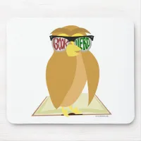 Book Nerd Owl with Glasses Cartoon Design Mouse Pad