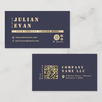 Luxury Navy Blue & Gold Shiny Bold Typography Business Card