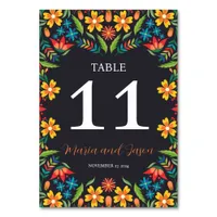 Mexican Black Floral Colorful Botanical Wedding Table Number
