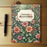 Elegant Vintage Floral Botanical Name and Initial Notebook