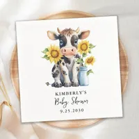 Cute Cow Sunflowers Modern Simple Farm Baby Shower Napkins