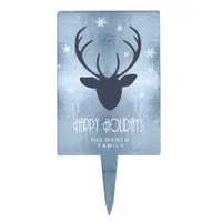 Deer Antlers Silhouette & Snowflakes Blue ID861 Cake Topper
