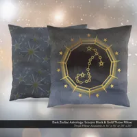 Dark Zodiac Astrology: Scorpio Black & Gold Throw Pillow