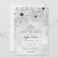 Silver Red Snowflakes Tiara Sweet 16  Invitation