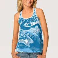  Blue Digital Fluid Art Marble Pour Painting Cells Tank Top