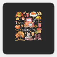 Tis The Season Pumpkin Leaves Autumn Square Sticker