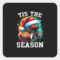 Tis The Season Football Mom Christmas Santa Hat Co Square Sticker