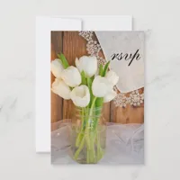 Mason Jar White Tulips Country Barn Wedding RSVP